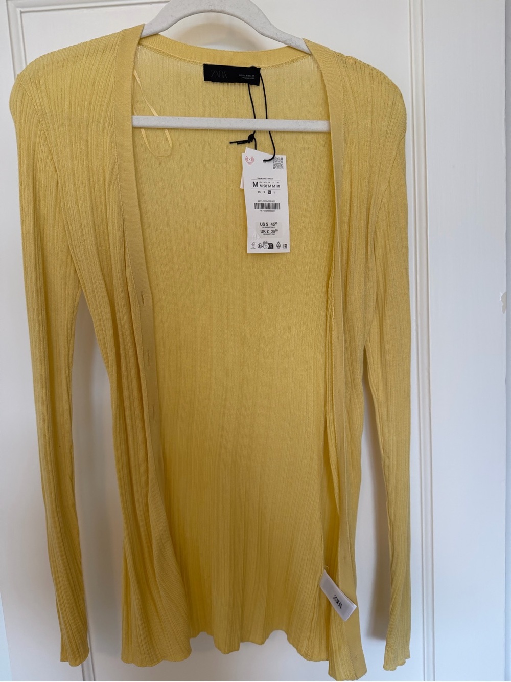 Zara Light Yellow Ribbed Button-Up Cardigan - Picture 2 of 4